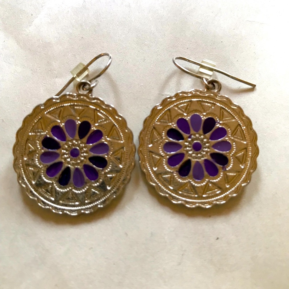 Purple & Silver Tone Earrings